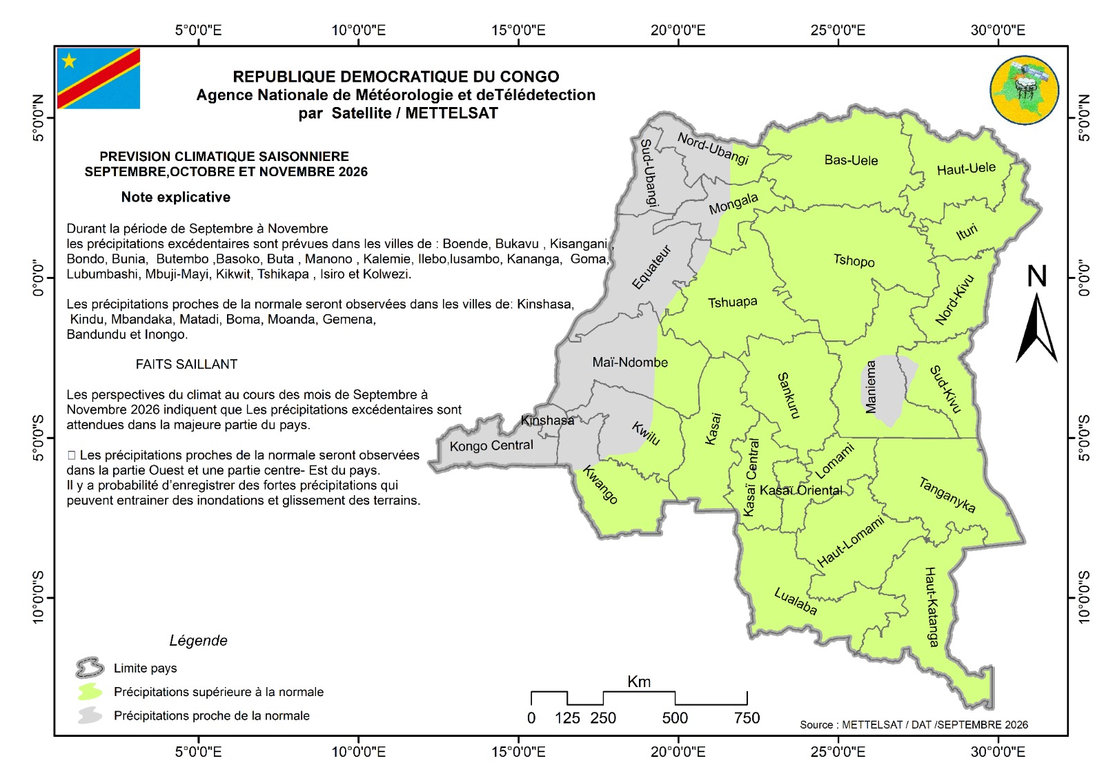 RDC : SEPTEMBRE-NOVEMBRE 2026, METTELSAT ALERTE SUR UN RISQUE ACCRU DE FORTES PLUIES